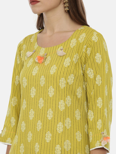 Neeru's Yellow Printed High Low Kurta