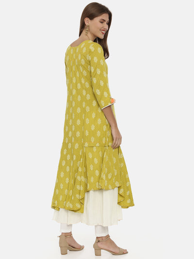 Neeru's Yellow Printed High Low Kurta