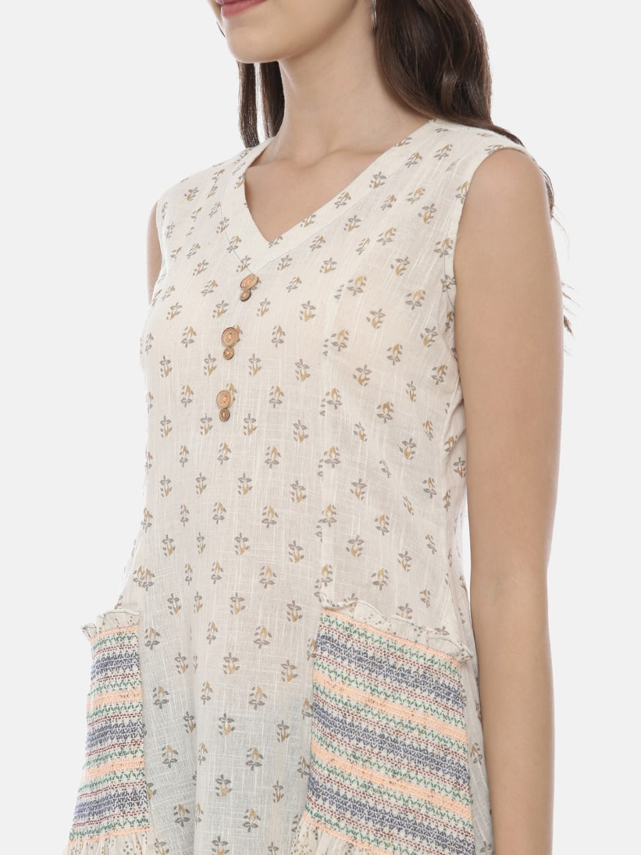 Neeru's Off White Printed A Line Kurta