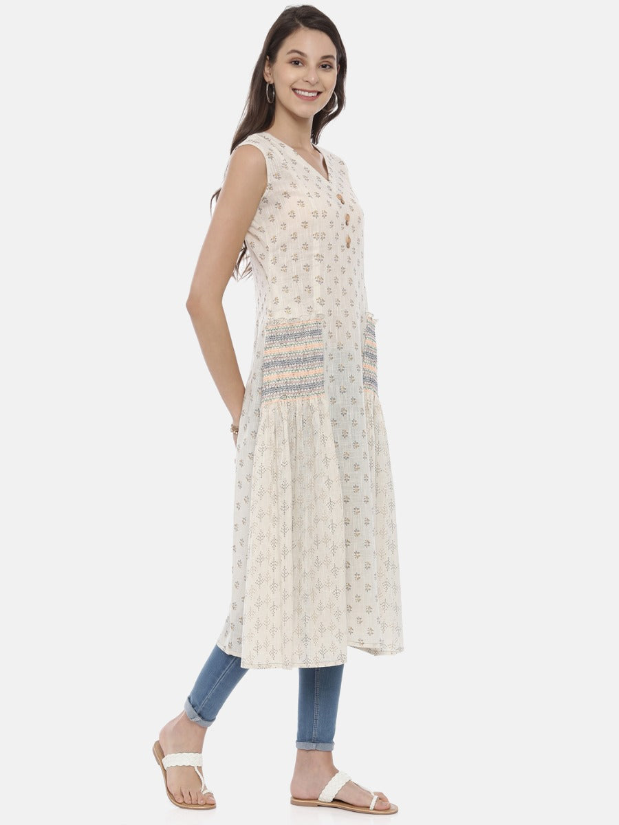 Neeru's Off White Printed A Line Kurta