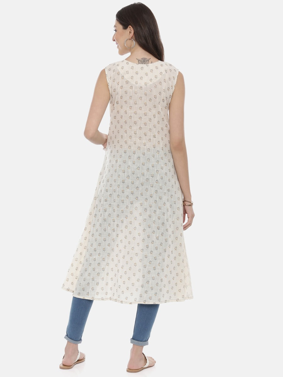 Neeru's Off White Printed A Line Kurta