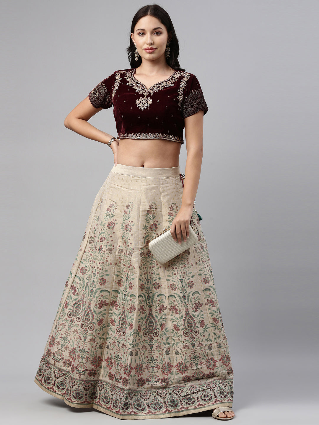 Neeru's Burgundy Color Velvett Fabric Crop-Top