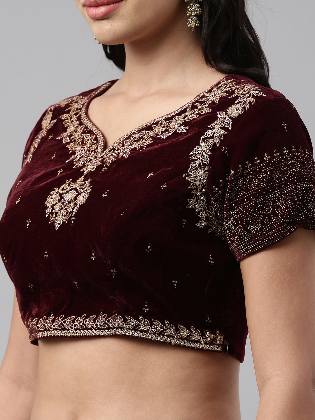 Neeru's Burgundy Color Velvett Fabric Crop-Top