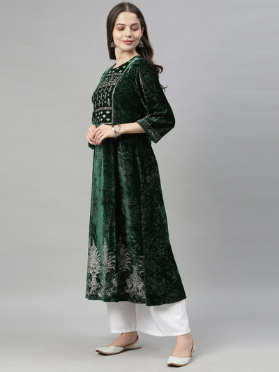 Neeru's Green Zari Flared Kurta