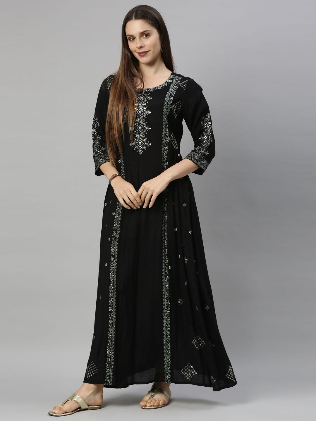 Neeru's Black Color Santoon Fabric Tunic