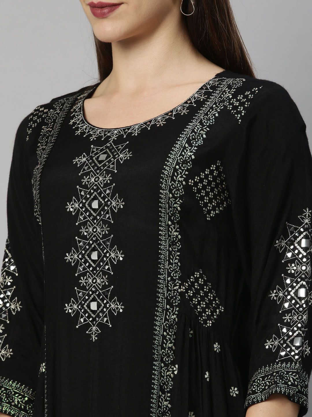 Neeru's Black Color Santoon Fabric Tunic