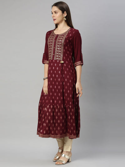 Neeru's Maroon Color Slub Riyon Fabric Tunic