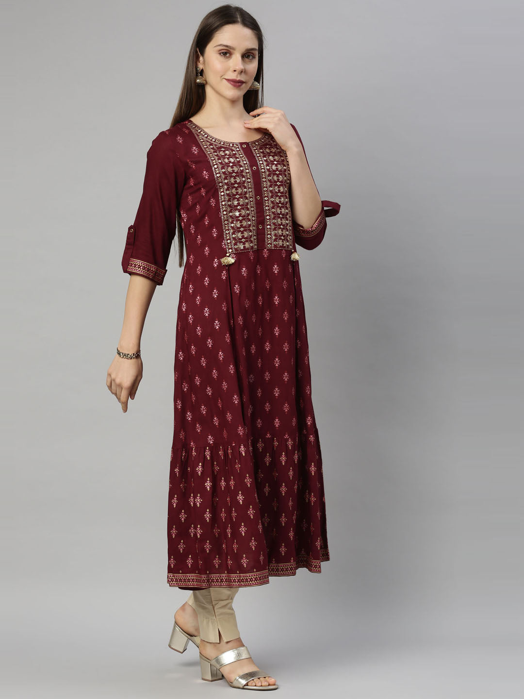 Neeru's Maroon Color Slub Riyon Fabric Tunic