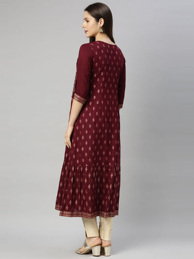 Neeru's Maroon Color Slub Riyon Fabric Tunic