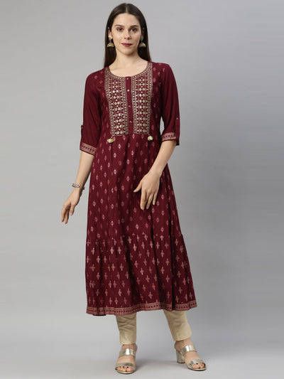 Neeru's Maroon Color Slub Riyon Fabric Tunic