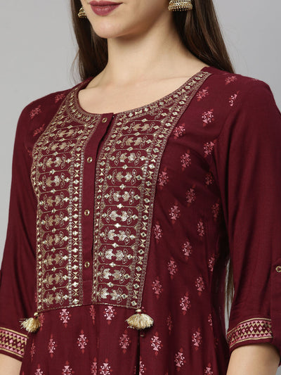 Neeru's Maroon Color Slub Riyon Fabric Tunic