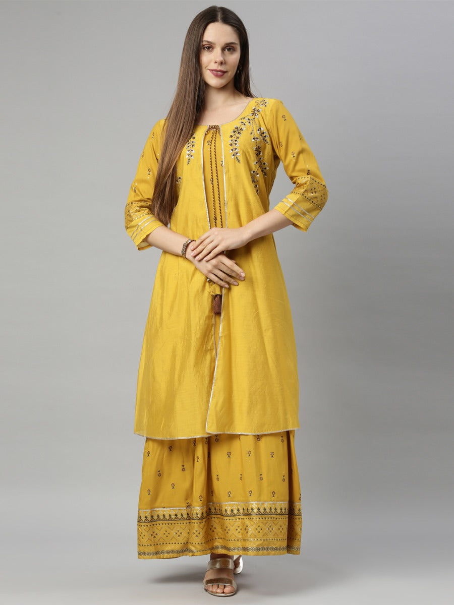 Neeru's Mustard Color Chanderi Fabric Tunic