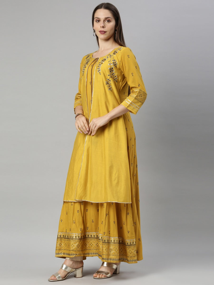 Neeru's Mustard Color Chanderi Fabric Tunic