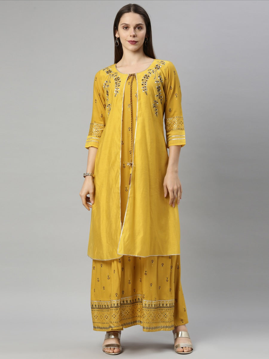 Neeru's Mustard Color Chanderi Fabric Tunic