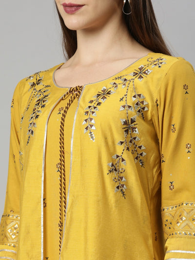 Neeru's Mustard Color Chanderi Fabric Tunic