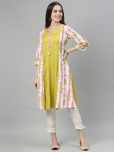 Neeru's Yellow Printed A Line Kurta