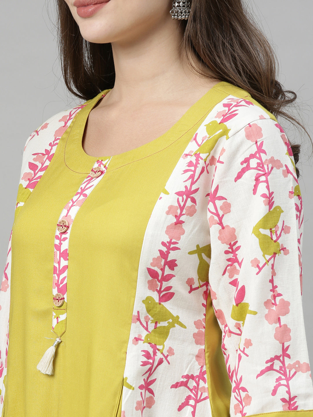 Neeru's Yellow Printed A Line Kurta