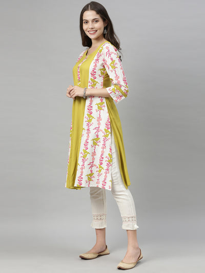 Neeru's Yellow Printed A Line Kurta