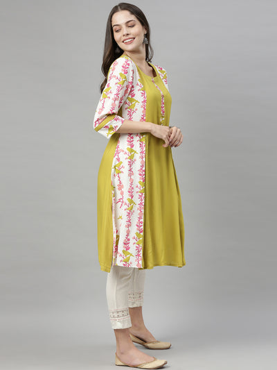 Neeru's Yellow Printed A Line Kurta