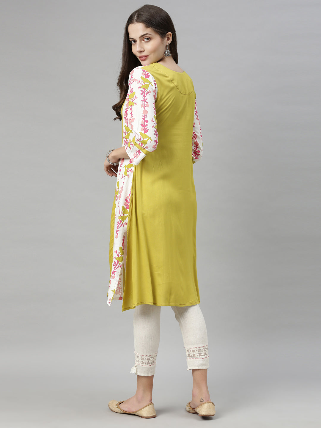 Neeru's Yellow Printed A Line Kurta