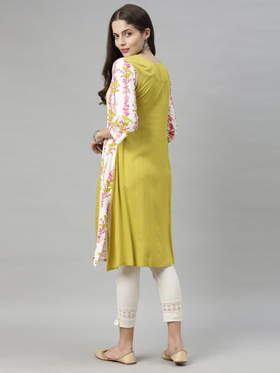 Neeru's Yellow Printed A Line Kurta