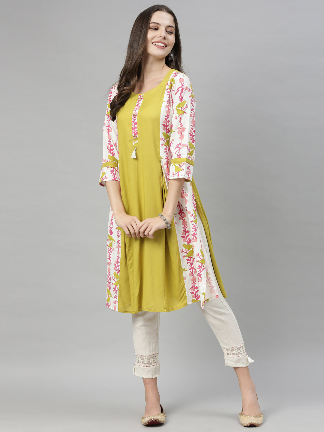 Neeru's Yellow Printed A Line Kurta