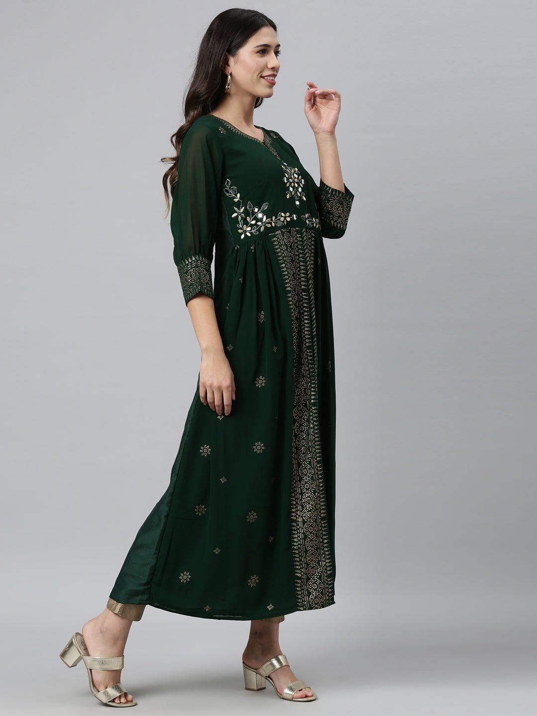 Neeru's Green Color Georgette Fabric Kurta