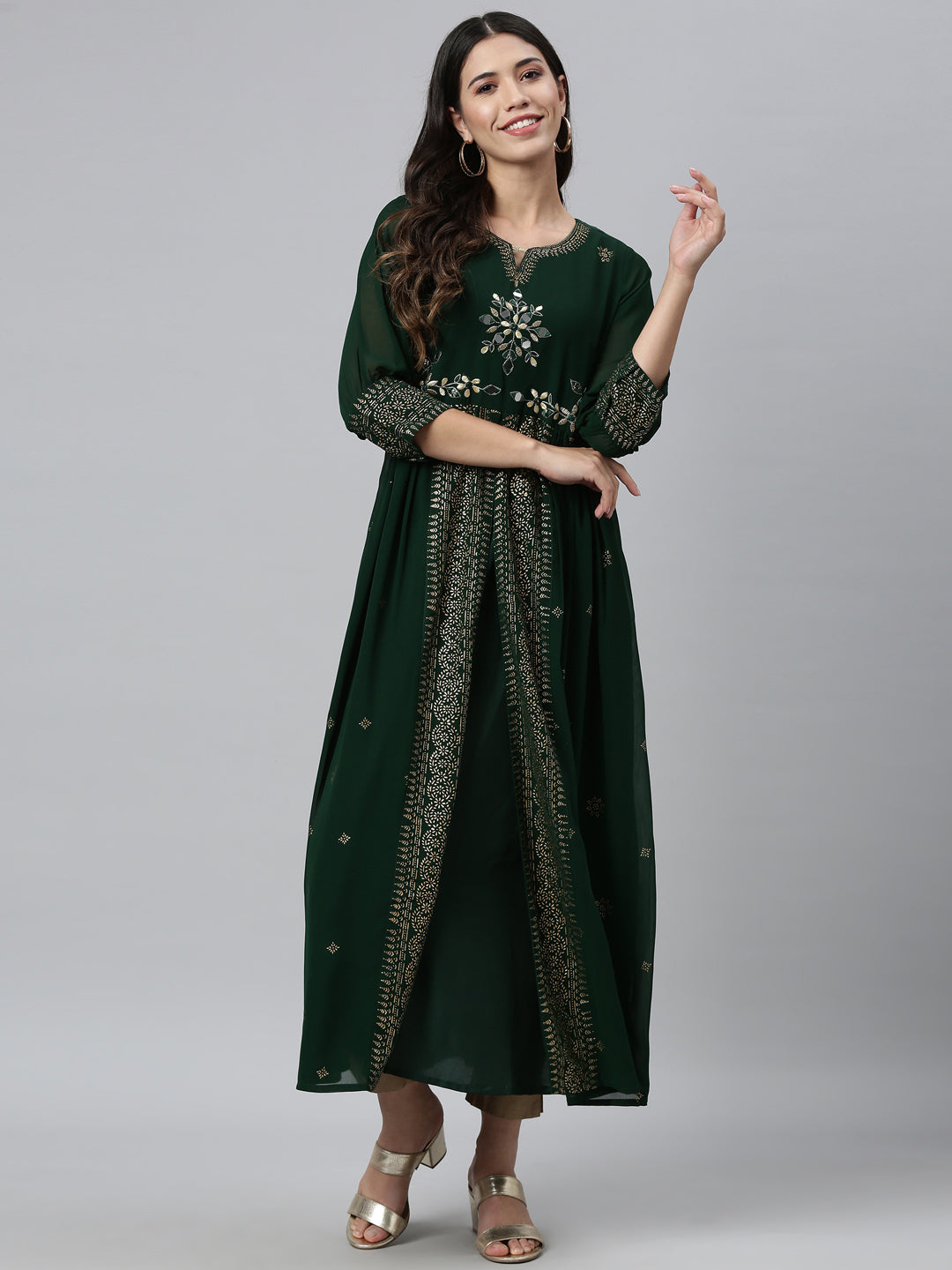 Neeru's Green Color Georgette Fabric Kurta