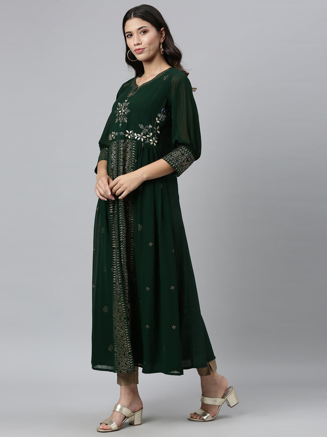 Neeru's Green Color Georgette Fabric Kurta