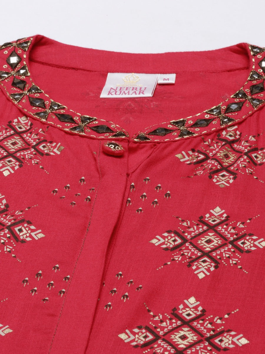 Neeru's Rani Pink Color Slub Riyon Fabric Tunic