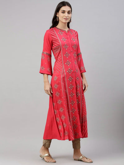 Neeru's Rani Pink Color Slub Riyon Fabric Tunic