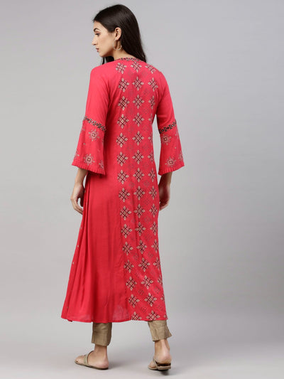 Neeru's Rani Pink Color Slub Riyon Fabric Tunic