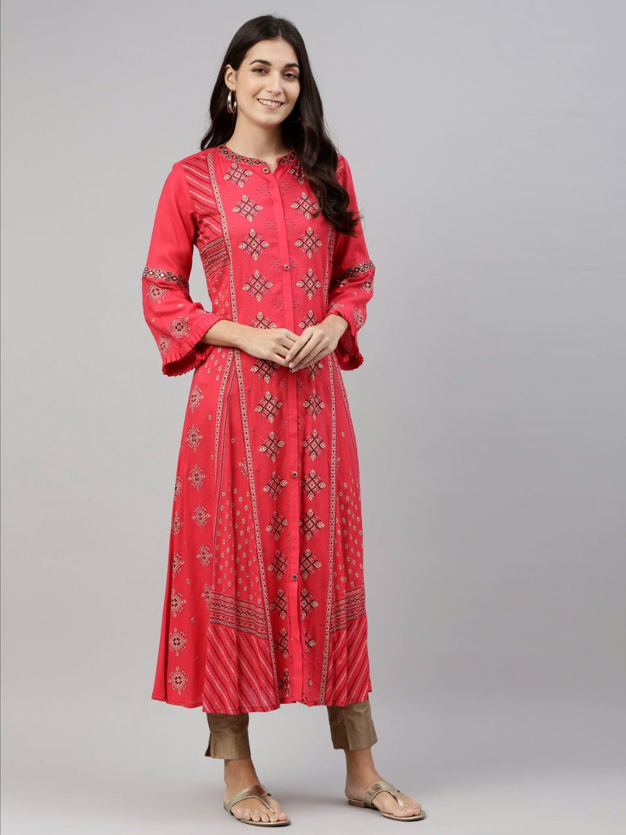 Neeru's Rani Pink Color Slub Riyon Fabric Tunic