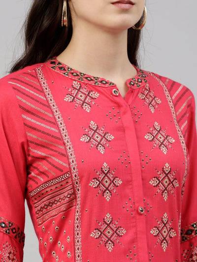 Neeru's Rani Pink Color Slub Riyon Fabric Tunic