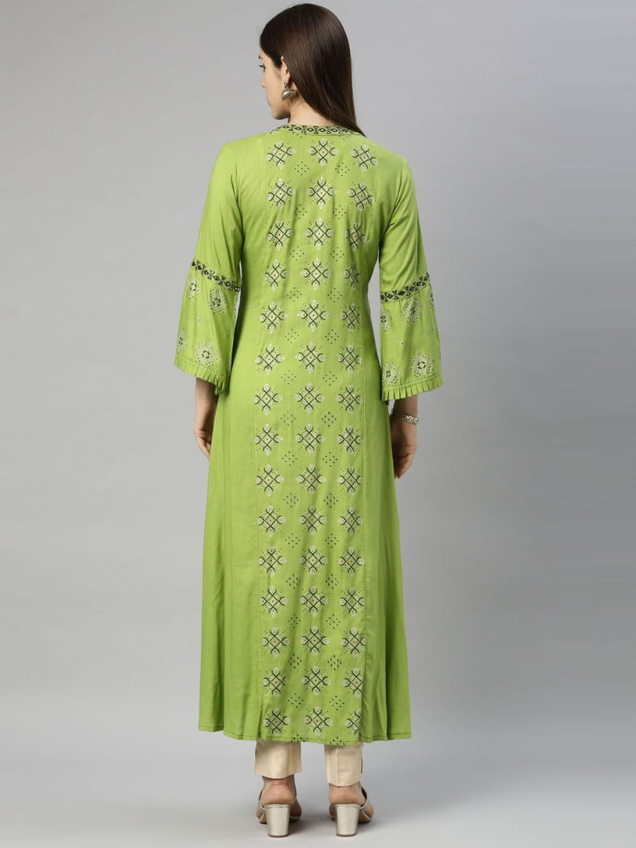 Neeru's Green Straight Casual Printed Dress