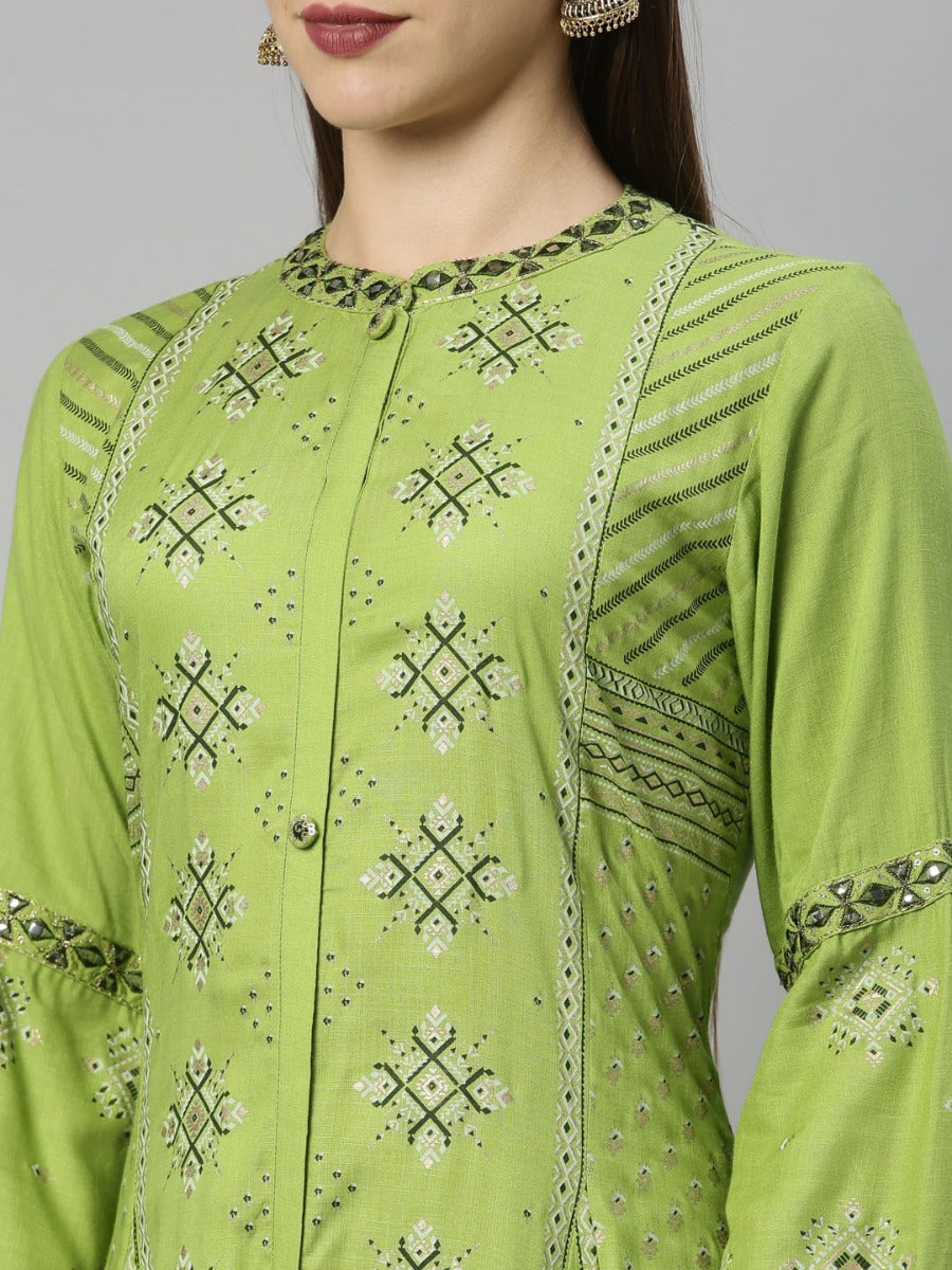 Neeru's Green Straight Casual Printed Dress