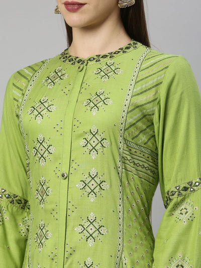 Neeru's Green Straight Casual Printed Dress