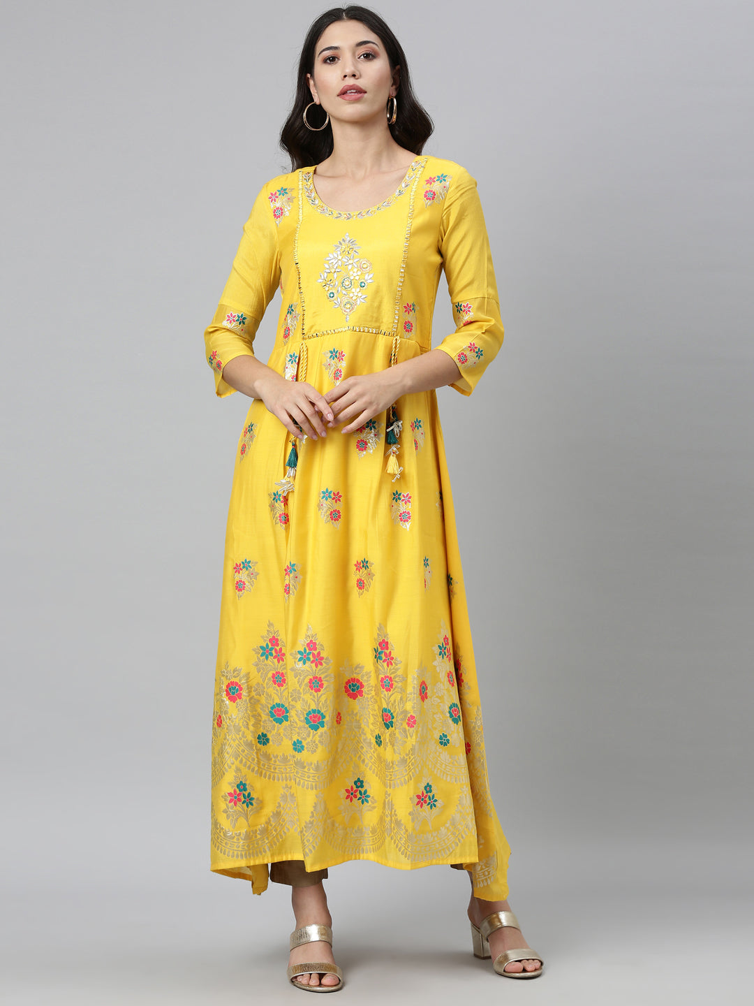 Neeru's Yellow Colour Dress Chanderi Fabric Kurta