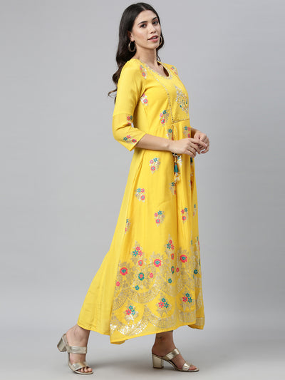 Neeru's Yellow Colour Dress Chanderi Fabric Kurta