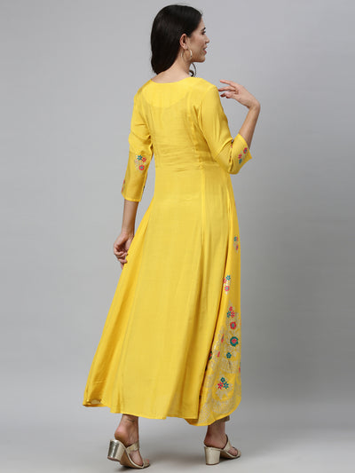 Neeru's Yellow Colour Dress Chanderi Fabric Kurta