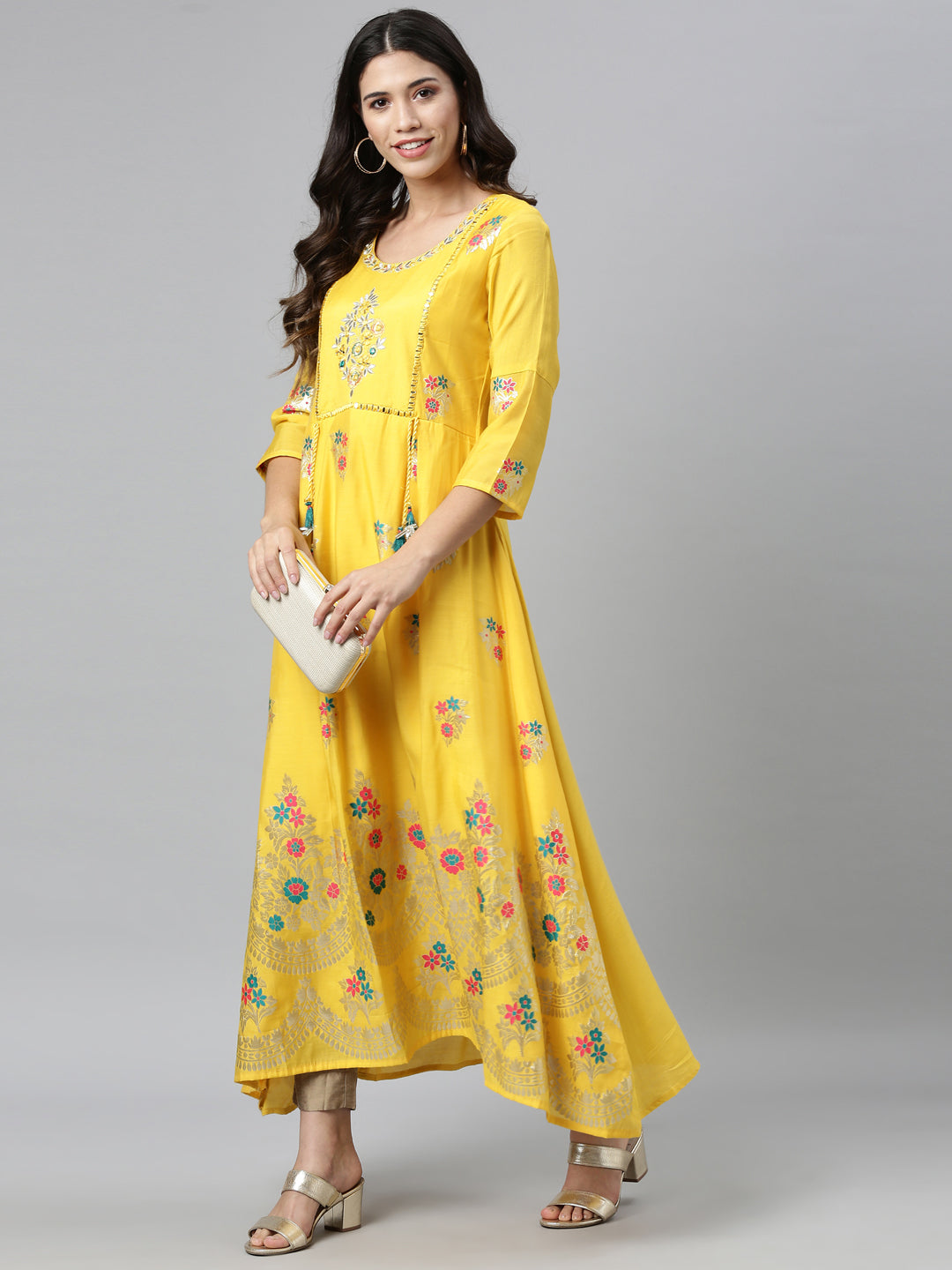 Neeru's Yellow Colour Dress Chanderi Fabric Kurta