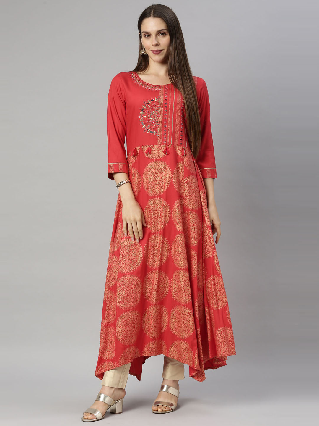 Neeru's Red Color Rayon Fabric Tunic