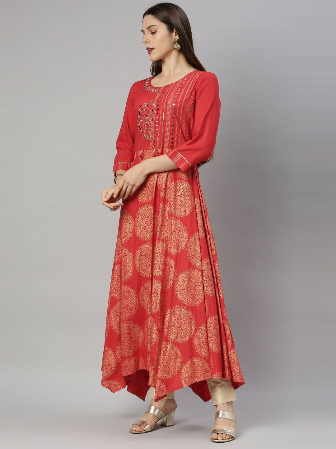 Neeru's Red Color Rayon Fabric Tunic