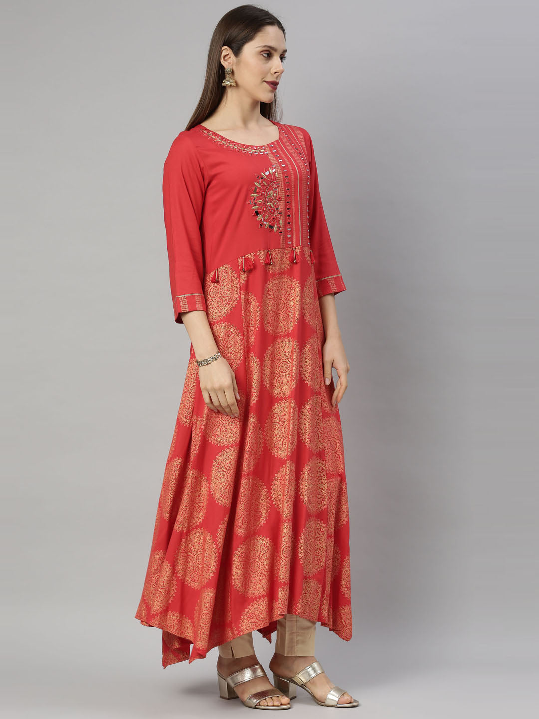 Neeru's Red Color Rayon Fabric Tunic