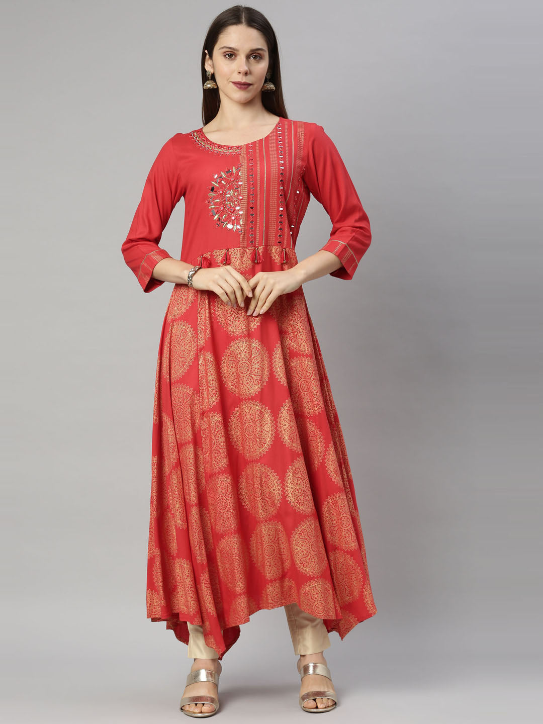 Neeru's Red Color Rayon Fabric Tunic