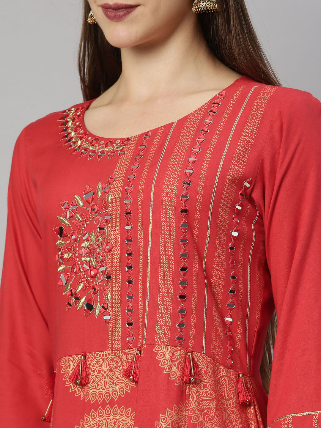 Neeru's Red Color Rayon Fabric Tunic