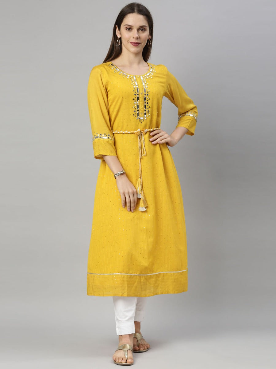 Neeru's Yellow Color Chanderi Fabric Tunic