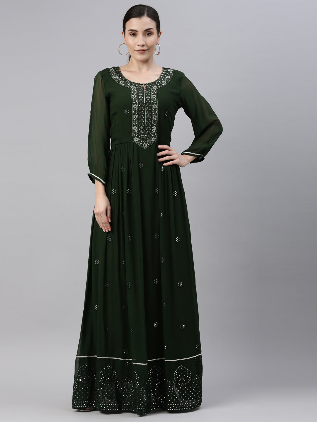 Neeru's Green Color Georgette Fabric Kurta