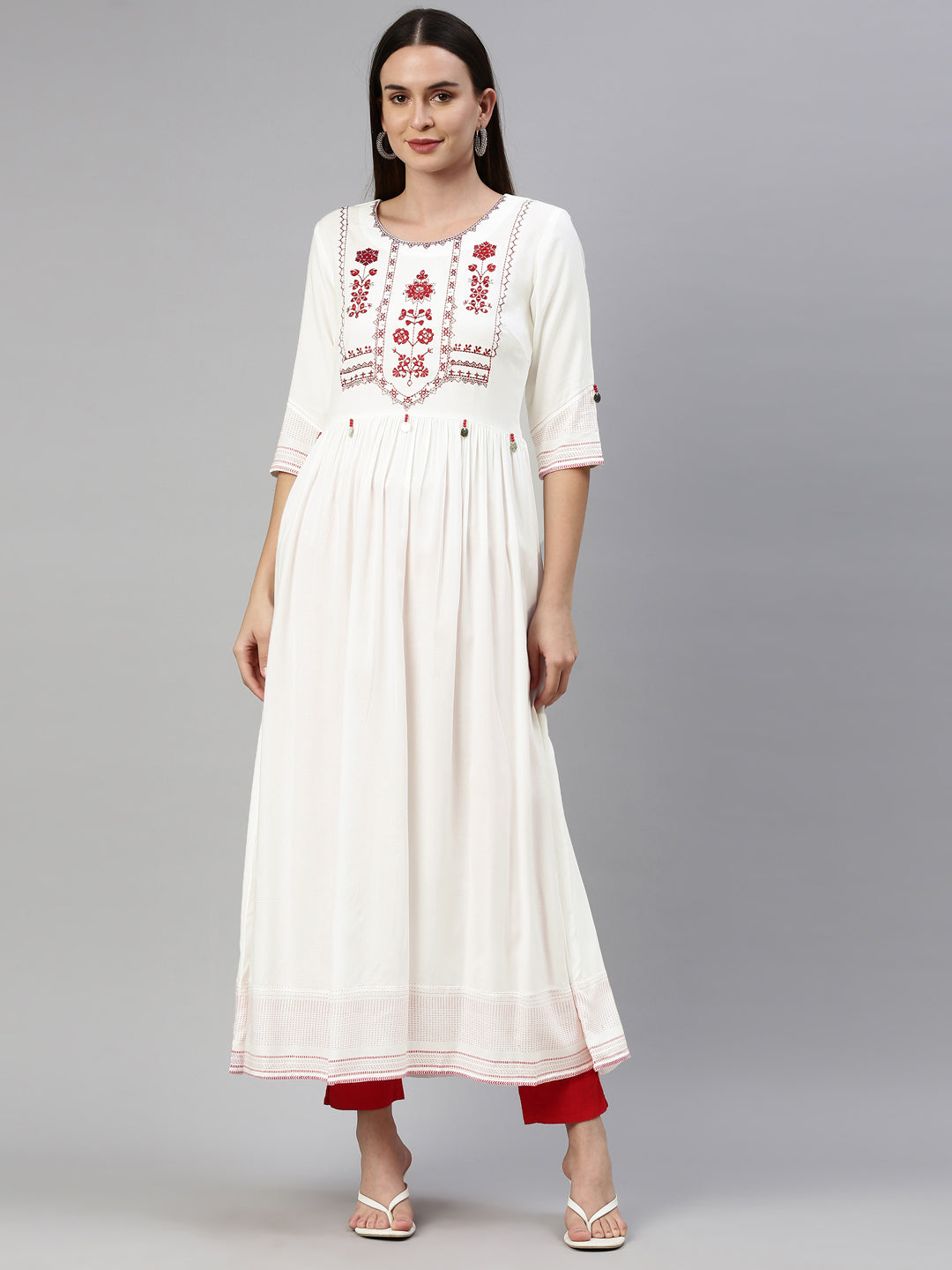 Neeru's Off White Color Rayon Fabric Kurta