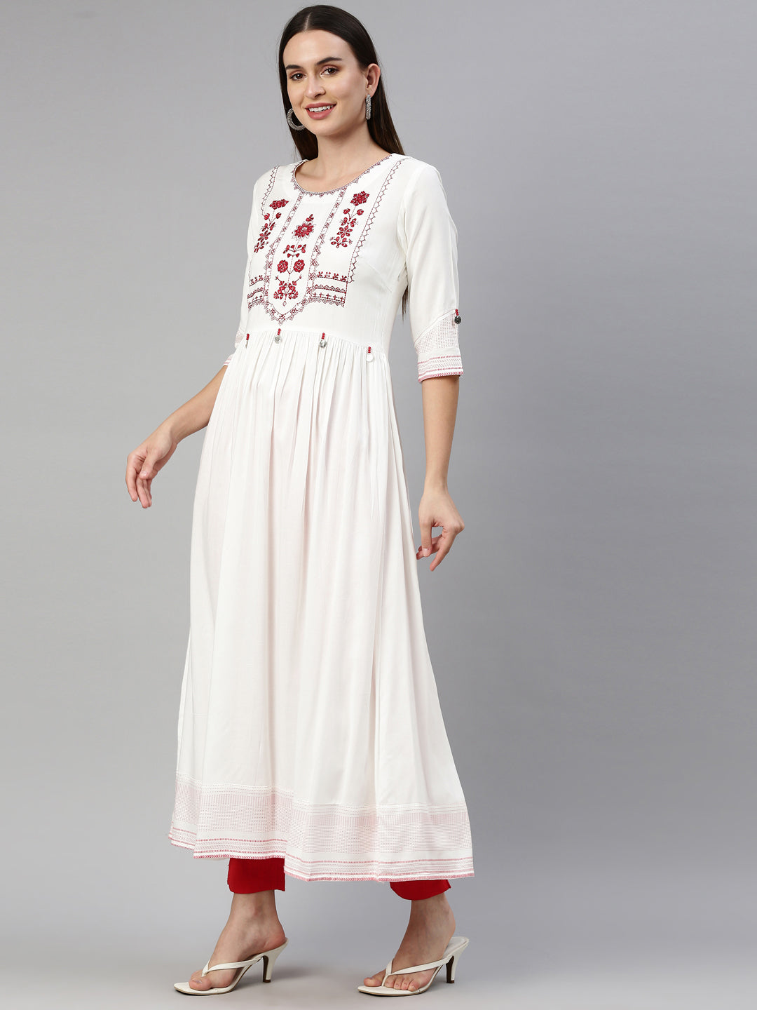 Neeru's Off White Color Rayon Fabric Kurta